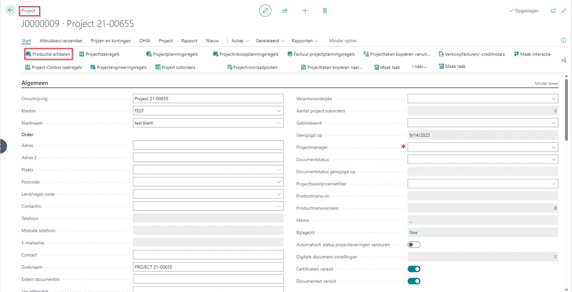 Productie artikelen als onderdeel van Project Microsoft Dynamics 365 Business Central ProVision365 Plus