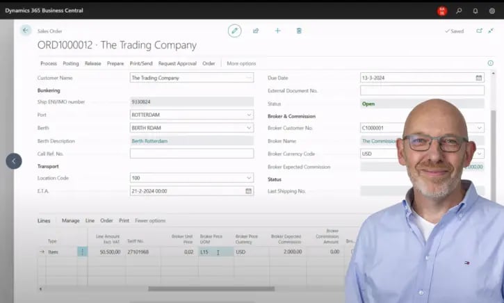 Bunkering broker and commission in Microsoft Dynamics 365 Business Cental met FuelVision365 van Logic Vision